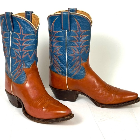 Dixon Vintage 50\'s Cowboy Boots - Wmns 7B Brown Blue Shorty Excellent Pee Wee